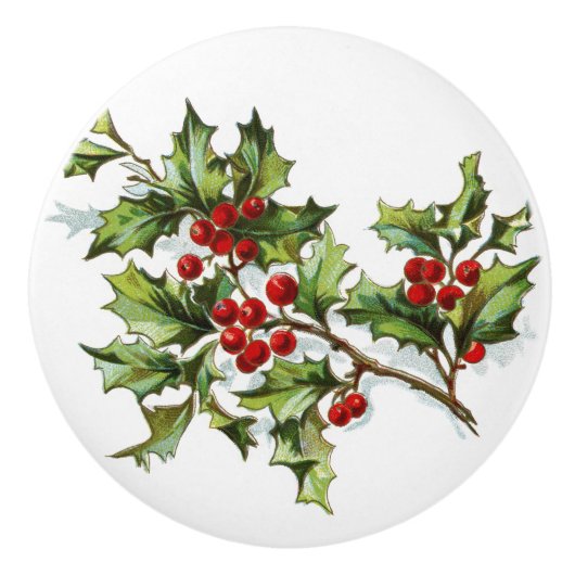 HollyBerries 002 Keramische Knop (Voorkant)