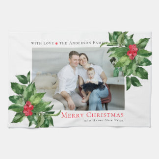 Hollybessen Frame Kerst Persoonlijke Foto Theedoek
