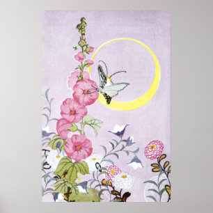 Hollyhock, Dahlia en Balloon Flowers Poster