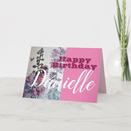 Hollyhock Flower Happy Birthday Vrouwen Naam Kaart (Voorkant)