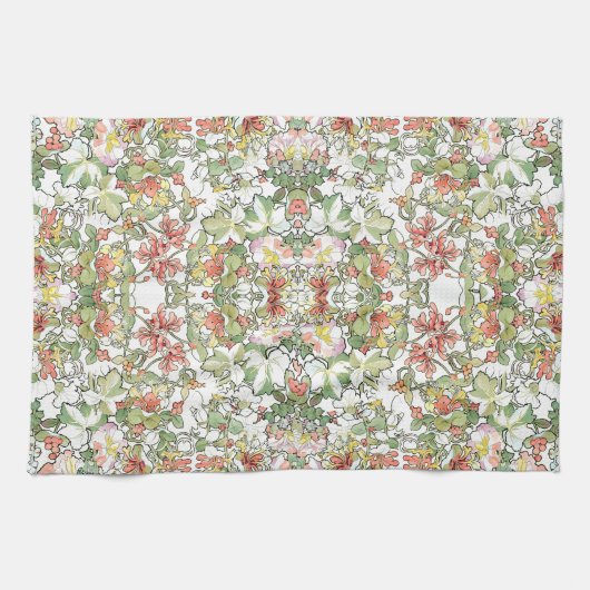 Hollyhock Honeysuckle Floral Mucha Kitchen Towel Theedoek (Horizontaal)