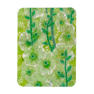 Hollyhock Mallow Flower Floral Art die groen schil Magneet