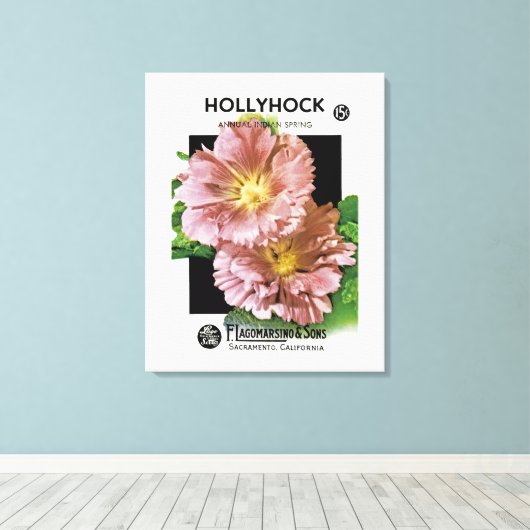 Hollyhock Seed Packet Canvas Afdruk (Insitu (Houten vloer))