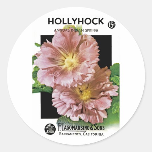 Hollyhock  Seed Packet Ronde Sticker (Voorkant)