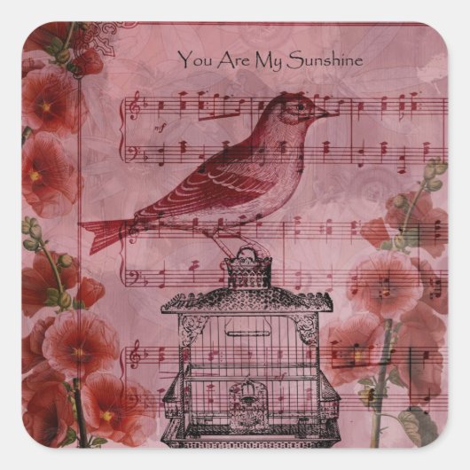  Hollyhock Song Bird Vierkante Sticker (Voorkant)