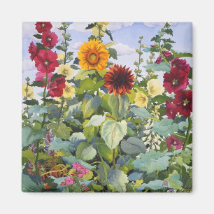 Hollyhocks en Sunflower 2005 Magneet