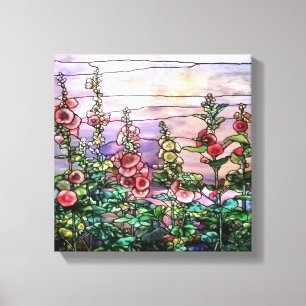 Hollyhocks Floral Tiffany Glas in lood Canvas Afdruk