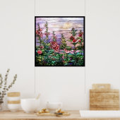 Hollyhocks  Floral Tiffany Glas in lood Poster (Keuken)