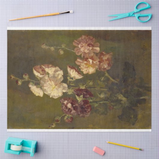 Hollyhocks Oil op Canvas Tissuepapier (Craft)