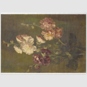 Hollyhocks Oil op Canvas Tissuepapier