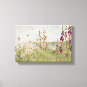 Hollyhocks van het Zee Canvas Afdruk