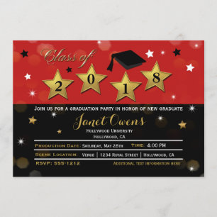 HOLLYWOOD AFSTUDEREN Afstuderen Red Gold Invitatio Kaart
