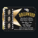 Hollywood Black & Gold 3 Photo Invitation d'annive<br><div class="desc">Hollywood Black & Gold 3 Photo Invitation Anniversaire. Personnaliser pour tout événement.</div>