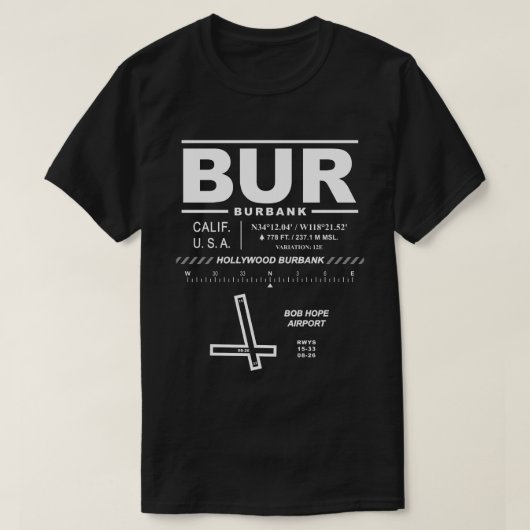 Hollywood Burbank Bob Hope Airport BUR T-Shirt (Design devant)