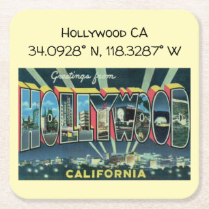 Hollywood CA Map Coordinates Style Vierkante Kartonnen Onderzetter