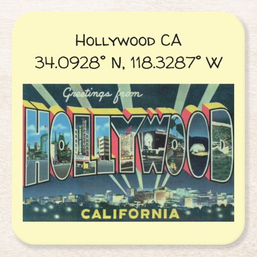 Hollywood CA Map Coordinates Style Vierkante Kartonnen Onderzetter (Voorkant)