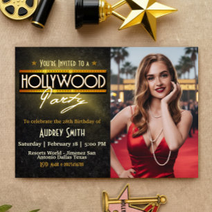 Hollywood-feest met geboortekaart uitnodiging met