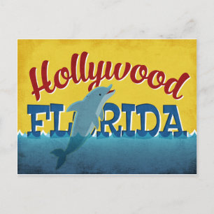 Hollywood Florida Dolphin Retro Vintage Travel Briefkaart