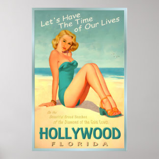 Hollywood Florida Gold Coast Pin Up Travel Poster