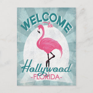 Hollywood Florida Pink Flamingo Retro Briefkaart