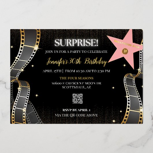 Hollywood Glam Invitation de fête d'anniversaire (Recto)