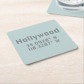Hollywood Latitude Longitude Vierkante Kartonnen Onderzetter (Schuin)