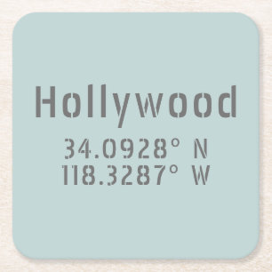Hollywood Latitude Longitude Vierkante Kartonnen Onderzetter