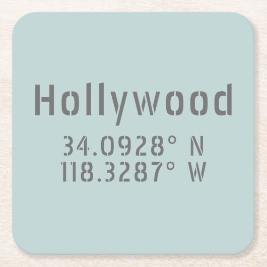 Hollywood Latitude Longitude Vierkante Kartonnen Onderzetter (Voorkant)