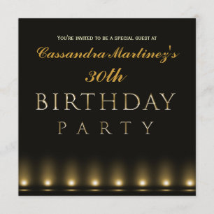 Hollywood Lights Black Gold Invitation Anniversair