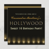 Hollywood Lights Gold Typography Party Invitation (Devant / Derrière)