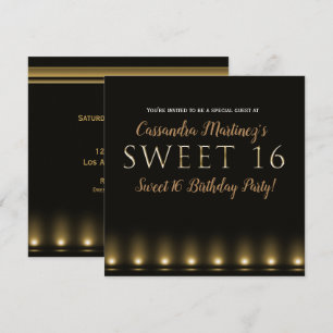 Hollywood Lights Gouden Typografie Sweet 16 Feestj Kaart