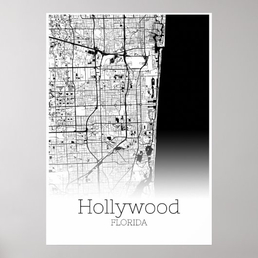 Hollywood Map - Florida - City Map Poster (Voorkant)