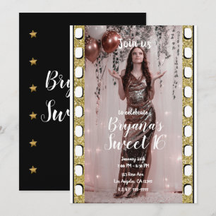 Hollywood Movie Gold Stars Film Sweet 16 Party Kaart