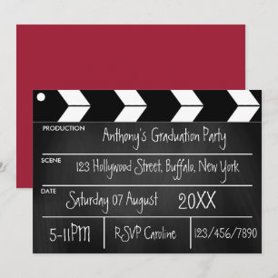 Hollywood Movie Graduation Party Chalkboard Uitnod Kaart