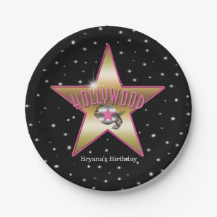 Hollywood Pink & Gold Star Black Birthday Party Papieren Bordje