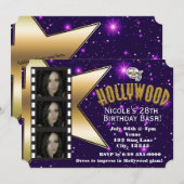 Hollywood Purple Stars 3 Photo Invitation Annivers (Devant / Derrière)