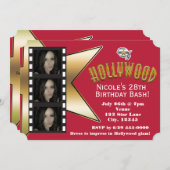 Hollywood RED 3 Photo Invitation de fête d'anniver (Devant / Derrière)