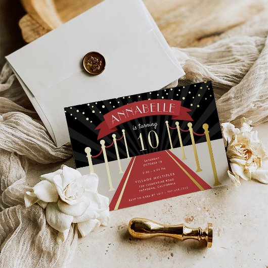 Hollywood Red Carpet Movie Theme Birthday Party Folie Uitnodiging