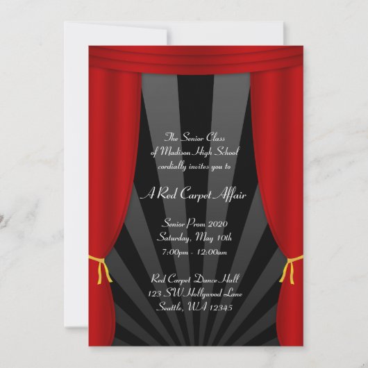 Hollywood Red Curtain Prom Invitations officielles (Devant)