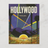 Hollywood, reflectorverlichting 's nachts, briefkaart (Voorkant)