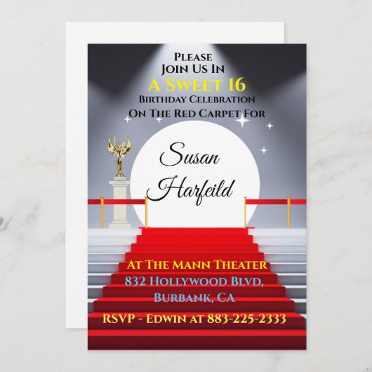 Hollywood Rode Loper Uitnodiging (Voorkant / Achterkant)