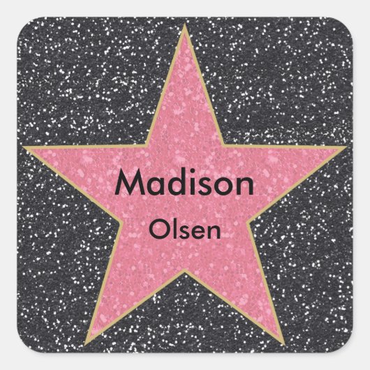 Hollywood Square Gedrukt Glitter Naam Stickers (Voorkant)