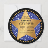 HOLLYWOOD STAR Blue Bar Bat mitzvah Invitation (Devant)