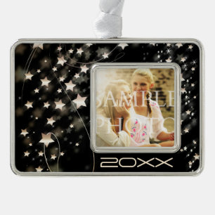 Hollywood Star Custom Photo Year Verzilverd Kader Ornament