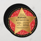 HOLLYWOOD STAR Red Bar Bat mitzvah Invitation (Devant / Derrière)