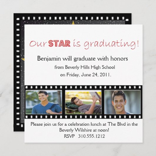 Hollywood Star Red Faire-part de diplôme (Devant / Derrière)