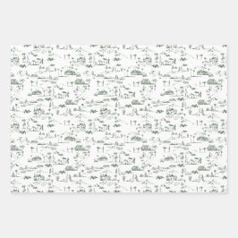 Hollywood Toile Coquette Roze & Groen Inpakpapier Vel