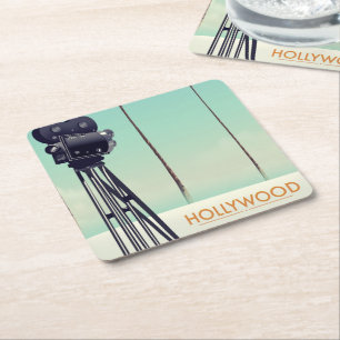 Hollywood Vintage camera Reisposter Vierkante Kartonnen Onderzetter