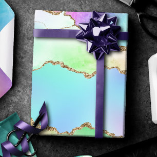 Holo Agate Faux Iriscent Pastel Ombre Marmer Cadeaupapier