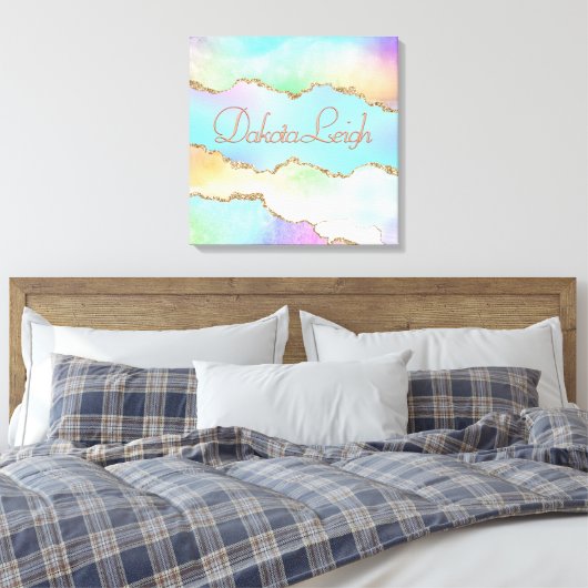 Holo Agate | Faux Iriscent Pastel Ombre Marmer Canvas Afdruk (Insitu (Slaapkamer))